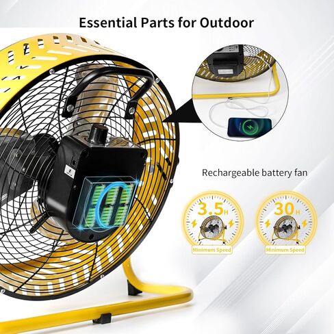 BEESTAR Battery Operated Fan, 12 Inch Rechargeable Fan Portable,High Velocity Fan with Metal Blade Run Up to 30 Hours,15600 mAh Battery Powered Fan for Garage, Backyard, Camping, Travel,Black in Kuwait