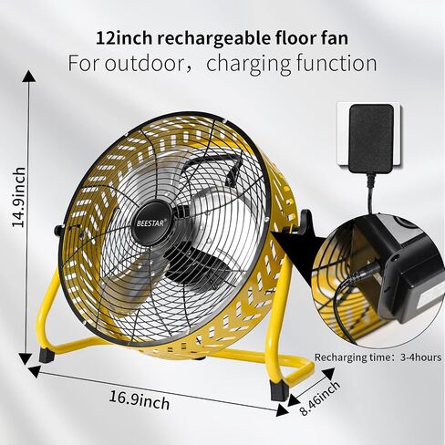 BEESTAR Battery Operated Fan, 12 Inch Rechargeable Fan Portable,High Velocity Fan with Metal Blade Run Up to 30 Hours,15600 mAh Battery Powered Fan for Garage, Backyard, Camping, Travel,Black in Kuwait