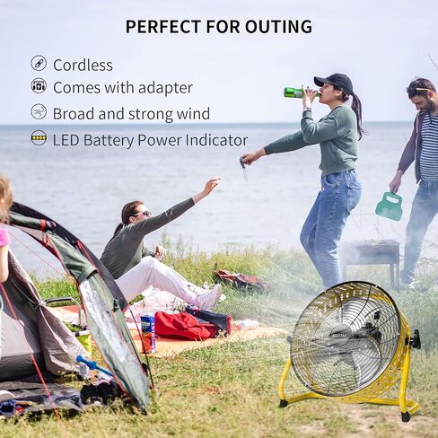 BEESTAR Battery Operated Fan, 12 Inch Rechargeable Fan Portable,High Velocity Fan with Metal Blade Run Up to 30 Hours,15600 mAh Battery Powered Fan for Garage, Backyard, Camping, Travel,Black in Kuwait