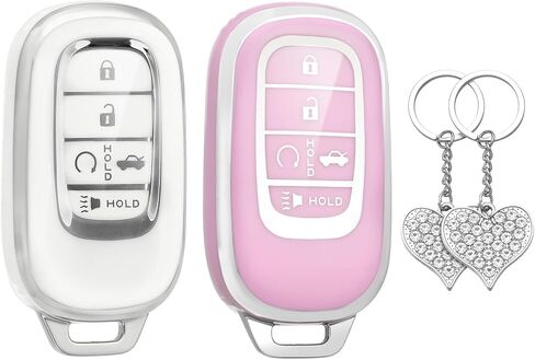 LECART Key Fob Cover for Honda 2025 2024 2023 2022 CR-V Civic Pilot Accord HR-V Sport Touring 5 Buttons TPU Key Fob Case Soft Car Key Shell Protector 2 Pack White & Pink in Kuwait