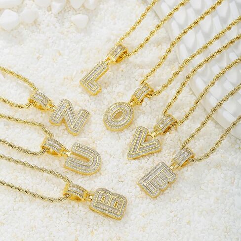 Gold Initial Necklace for Women 18k Gold Plated Inlay Cubic Zircon Iced Out Letter Pendant Name Necklaces Hip Hop Jewelry in Saudi Arabia