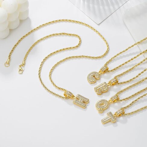 Gold Initial Necklace for Women 18k Gold Plated Inlay Cubic Zircon Iced Out Letter Pendant Name Necklaces Hip Hop Jewelry in Saudi Arabia