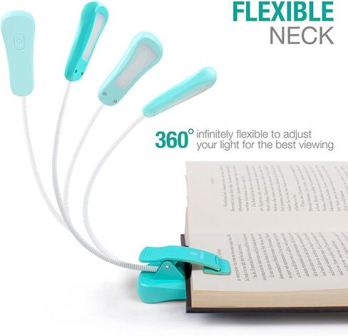 Vekkia/LuminoLite ضوء كتاب قابل لإعادة الشحن، 3 درجة حرارة ألوان × 3 سطوع، أضواء للقراءة للقراءة في السرير، إضاءة تصل إلى 70 ساعة، رائعة للقراء، السفر (فيروزي) in Kuwait