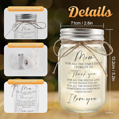 Mason Jar Night Light for Mom Mom Homiers of Daughter Son Sontsal Mother's Gift for Women Best Mom Christmas Varenty's عيد الشكر هدايا (MS-A02) in Kuwait