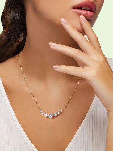 FWM Moissanite/Sapphire/Ruby/Emerald Necklace for Women, 7 Stones/Curved Bar Pendant Necklace, Solid 925 Sterling Silver, Anniversary Romantic Gift for Her, Birthday Gifts for Mom Wife Daughter in Kuwait