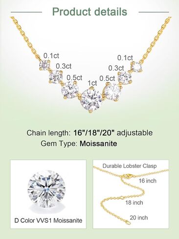 FWM Moissanite/Sapphire/Ruby/Emerald Necklace for Women, 7 Stones/Curved Bar Pendant Necklace, Solid 925 Sterling Silver, Anniversary Romantic Gift for Her, Birthday Gifts for Mom Wife Daughter in Kuwait
