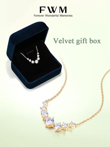FWM Moissanite/Sapphire/Ruby/Emerald Necklace for Women, 7 Stones/Curved Bar Pendant Necklace, Solid 925 Sterling Silver, Anniversary Romantic Gift for Her, Birthday Gifts for Mom Wife Daughter in Kuwait