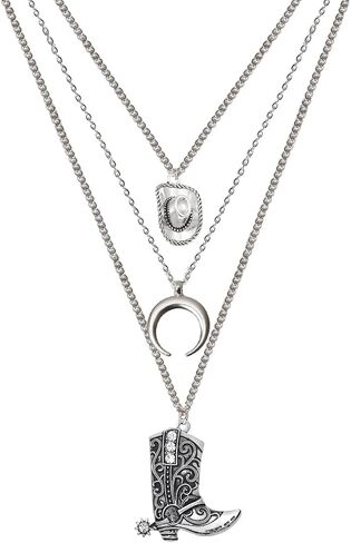 قلادة رعاة البقر الغربية من Boho Western Western For Women Head Moon Moon Contince Cowboy Boot Charm Jewelder Western Necklace Jewelry for Country Concert Admits in Kuwait