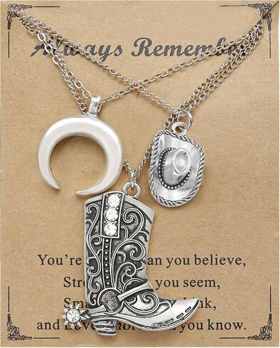 قلادة رعاة البقر الغربية من Boho Western Western For Women Head Moon Moon Contince Cowboy Boot Charm Jewelder Western Necklace Jewelry for Country Concert Admits in Kuwait