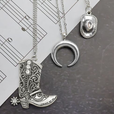 قلادة رعاة البقر الغربية من Boho Western Western For Women Head Moon Moon Contince Cowboy Boot Charm Jewelder Western Necklace Jewelry for Country Concert Admits in Kuwait