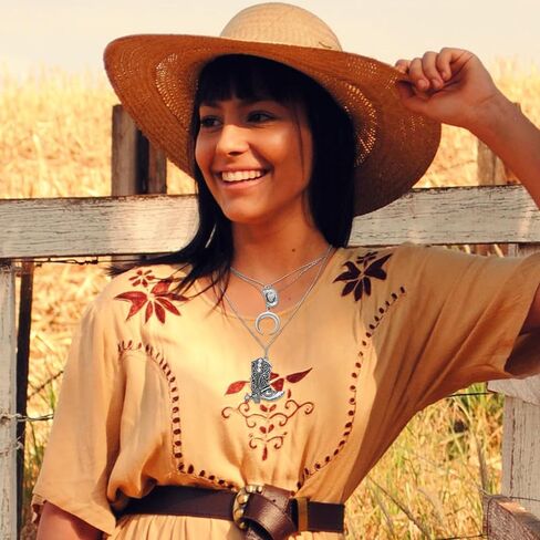 قلادة رعاة البقر الغربية من Boho Western Western For Women Head Moon Moon Contince Cowboy Boot Charm Jewelder Western Necklace Jewelry for Country Concert Admits in Kuwait