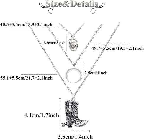 قلادة رعاة البقر الغربية من Boho Western Western For Women Head Moon Moon Contince Cowboy Boot Charm Jewelder Western Necklace Jewelry for Country Concert Admits in Kuwait