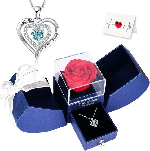 Preserved Red Real Rose birthstone necklace for women with I Love You, Birthday Gifts for Women Her Mom Wife Girlfriend Grandma on Valentines Christmas Mothers Day Anniversary Romantic-Jan in Saudi Arabia