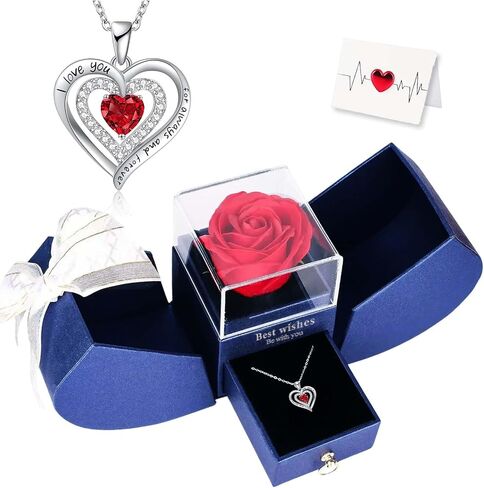 Preserved Red Real Rose birthstone necklace for women with I Love You, Birthday Gifts for Women Her Mom Wife Girlfriend Grandma on Valentines Christmas Mothers Day Anniversary Romantic-Jan in Saudi Arabia