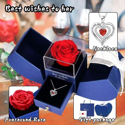 Preserved Red Real Rose birthstone necklace for women with I Love You, Birthday Gifts for Women Her Mom Wife Girlfriend Grandma on Valentines Christmas Mothers Day Anniversary Romantic-Jan in Saudi Arabia