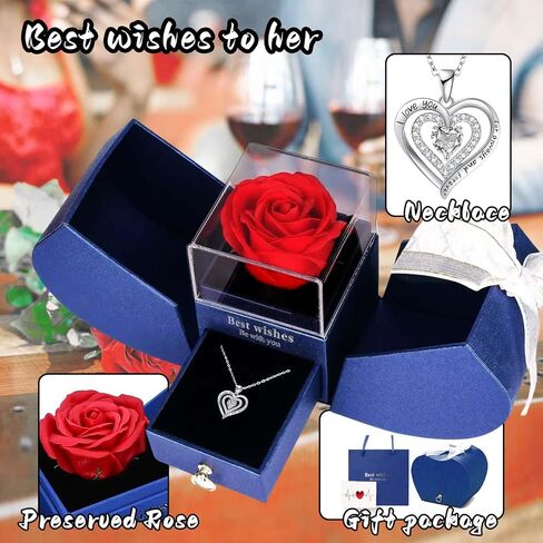 Preserved Red Real Rose birthstone necklace for women with I Love You, Birthday Gifts for Women Her Mom Wife Girlfriend Grandma on Valentines Christmas Mothers Day Anniversary Romantic-Jan in Saudi Arabia