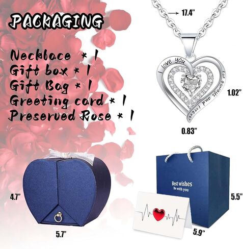 Preserved Red Real Rose birthstone necklace for women with I Love You, Birthday Gifts for Women Her Mom Wife Girlfriend Grandma on Valentines Christmas Mothers Day Anniversary Romantic-Jan in Saudi Arabia