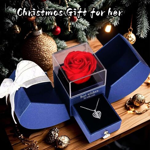 Preserved Red Real Rose birthstone necklace for women with I Love You, Birthday Gifts for Women Her Mom Wife Girlfriend Grandma on Valentines Christmas Mothers Day Anniversary Romantic-Jan in Saudi Arabia