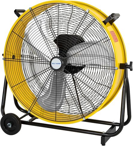 BILT HARD 7800 CFM 24 بوصة مروحة طبلة عالية السرعة متغيرة السرعة، إمالة قابلة للتعديل 360 درجة، مروحة متجر صناعية شديدة التحمل بمحرك DC للمستودعات وورش العمل والجراج والمصنع والطابق السفلي - مدرج في قائمة UL in Kuwait