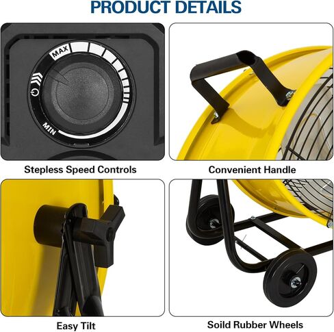 BILT HARD 7800 CFM 24 بوصة مروحة طبلة عالية السرعة متغيرة السرعة، إمالة قابلة للتعديل 360 درجة، مروحة متجر صناعية شديدة التحمل بمحرك DC للمستودعات وورش العمل والجراج والمصنع والطابق السفلي - مدرج في قائمة UL in Kuwait