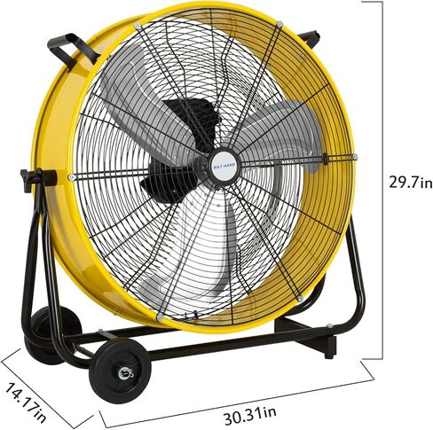 BILT HARD 7800 CFM 24 بوصة مروحة طبلة عالية السرعة متغيرة السرعة، إمالة قابلة للتعديل 360 درجة، مروحة متجر صناعية شديدة التحمل بمحرك DC للمستودعات وورش العمل والجراج والمصنع والطابق السفلي - مدرج في قائمة UL in Kuwait