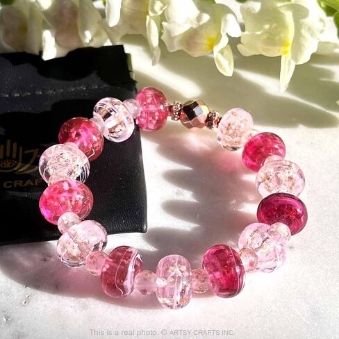 ARTSY Crafts Glow in The Dark Firefly Beads Bracelet, Handmade in USA, Colorful Donut Beads Luminous Murano Glass Jewelry Mermaid Moonstone Crystals Jewelry Gift in Kuwait