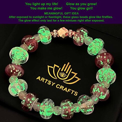 ARTSY Crafts Glow in The Dark Firefly Beads Bracelet, Handmade in USA, Colorful Donut Beads Luminous Murano Glass Jewelry Mermaid Moonstone Crystals Jewelry Gift in Kuwait
