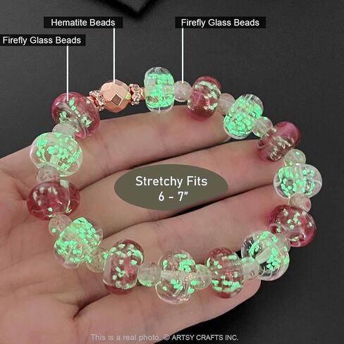 ARTSY Crafts Glow in The Dark Firefly Beads Bracelet, Handmade in USA, Colorful Donut Beads Luminous Murano Glass Jewelry Mermaid Moonstone Crystals Jewelry Gift in Kuwait