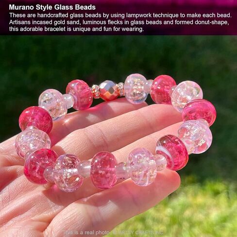 ARTSY Crafts Glow in The Dark Firefly Beads Bracelet, Handmade in USA, Colorful Donut Beads Luminous Murano Glass Jewelry Mermaid Moonstone Crystals Jewelry Gift in Kuwait