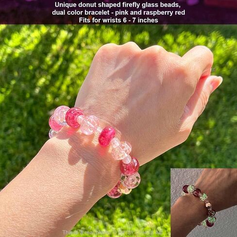 ARTSY Crafts Glow in The Dark Firefly Beads Bracelet, Handmade in USA, Colorful Donut Beads Luminous Murano Glass Jewelry Mermaid Moonstone Crystals Jewelry Gift in Kuwait