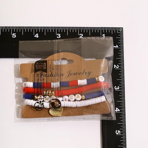 4pcs 4 يوليو أساور للنساء استقلال الولايات المتحدة الأمريكية النجمة الأمريكية النجمة البيضاء الأزرق الأزرق الوطني البوليمر البوليمر تمتد أساور هايشي سيرفر. in Saudi Arabia