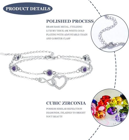 Infinity Bracelet for Women, Silver Cubic Zirconia Bracelets Adjustable Layered Bracelets Forever Love Jewelry Gifts for Her Mom Wife Girlfriend Birthday Anniversary Wedding Bride Friend in Kuwait