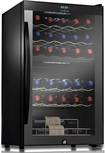 NutriChef PKCWC240 Cooler for White and Red Wines Chiller, Freestanding Compact Countertop Mini Fridge w/Digital Control, 24 Bottle Dual Zone-Black in Saudi Arabia
