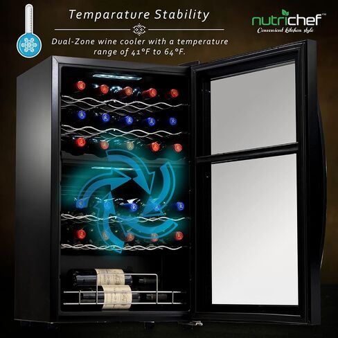 NutriChef PKCWC240 Cooler for White and Red Wines Chiller, Freestanding Compact Countertop Mini Fridge w/Digital Control, 24 Bottle Dual Zone-Black in Saudi Arabia