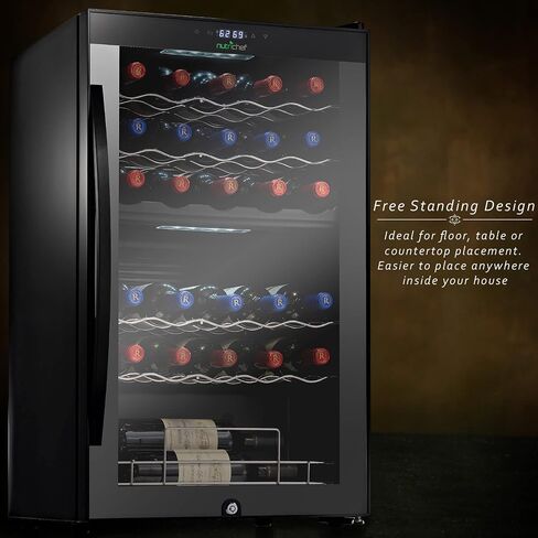 NutriChef PKCWC240 Cooler for White and Red Wines Chiller, Freestanding Compact Countertop Mini Fridge w/Digital Control, 24 Bottle Dual Zone-Black in Saudi Arabia