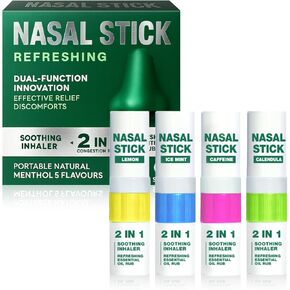 MOSKILA 2 in 1 Nasal Stick Inhaler, Natural Ingredients Portable Menthol Inhalers, for Stress Relief, Muscle Relaxation, Energy Boost, 4 Flavours Nose Refreshing VapoInhaler