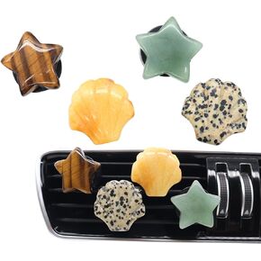 Boho Car Accessories 4pcs Natural Stone Air Freshener Vent Clips Pentagram Seashell Beach Car Decor for Women, Best Wishes for Lover and Friend