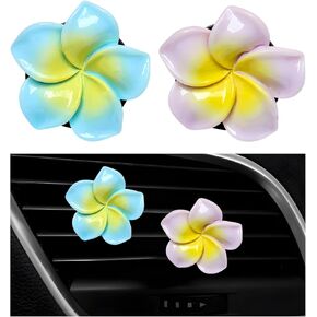 4PCS Flower Car Air Vent Clips, Colorful Tropical Flower Air Freshener Vent Clips with Aromatic Pad, Air Conditioning Outlet Clip Plumeria Flower Decoration (White+Pink+Orange+Blue)