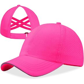 قبعة ذيل الحصان للبنات ، Criss Cross Baseball Cap مع حافة عاكسة ، قبعات رياضية سريعة جافة لمدة 7-12 سنة