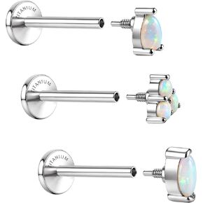 G23 Titanium Screw Back Opal Studs Earrings : Hypoallergenic Silver 18G Internally Threaded Nose Stud Conch Helix Cartilage Tragus Piercing Jewelry for Women Men Sensitive Ears