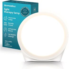 مصباح العلاج بالضوء Homedics ، 10000 لوكس ، خالية من الأشعة فوق البنفسجية ، LED الكامل الطيف لتحسين النوم ، المزاج المعزز والطاقة المتزايدة ، ودرجة حرارة اللون القابلة للتعديل ، 6 إعدادات مؤقت ، وتصميم مضغوط وأنيق