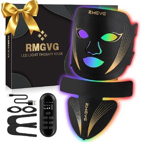 Red-Light-Therapy-for-Face and Neck, 7 Colors LED Facial Light Therapy Mask - Birthday, Christmas, Mothers Day, Valentines Day, Self Care Gifts for Her Women Mom Best Friend Wife Teacher (Black)