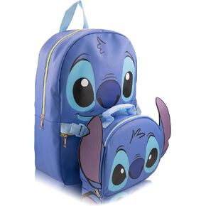 حقيبة ظهر Disney Stitch مع صندوق الغداء للفتيات | غرزة صندوق غداء الغداء معزول للبنات ، الأولاد ، الصغار | حقيبة الظهر الأزرق للغرز للمدرسة وعلبة الغداء القابلة لإعادة الاستخدام