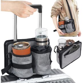 Luggage Travel Cup Holder with Shoulder Strap, Suitcase Handle Beverage Holder, Portable Free Hands Drink Caddy, Essential Travel Accessories for Business, Gifts for Travelers and Flight Attendants