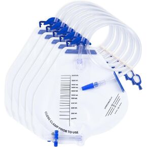5 Pack Sterile Urinary Drainage Bag,2000mL Overnight Bedside Disposable Urine Bags with Anti-Reflux Valve, 48" Tube Drainage