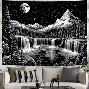 Leofanger Black and White Tapestry Starry Night Mountain Tapestry Tapestry Aesthetic Moon Wall Tapestries Galaxy Space Tapestries Wall Accing For Home Decor (51.2 "x59.1")
