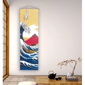 Vtrbwze Japanese Scroll Wall Art Decorations Thin Tapestry Lucky Daruma Koi Fish Long Vertical Hanging Decor for Bedroom, Living Room, Office | Washable Fabric(15.7" W x 47.2" L, Good Luck) CTT-36