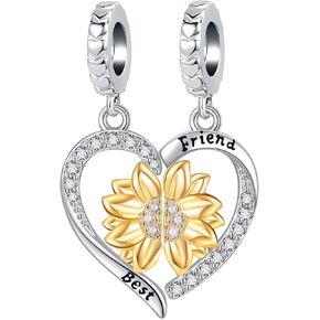 Heart Puzzle Sunflower Charm Set Crystal Engraved Friend Daughter Bead fit Charms Bracelets Necklace For Women
