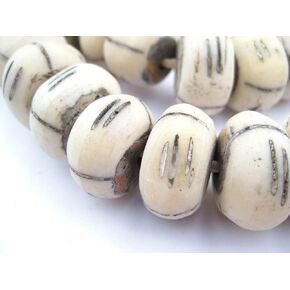Carved White Bone Beads - Full Strand of Fair Trade Artisanal African Beads - The Bead Chest (Tribal)