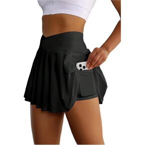SHENHE Women's Pleated Tennis Skirt with Pocket Crossover High Waisted Athletic Skater Skort